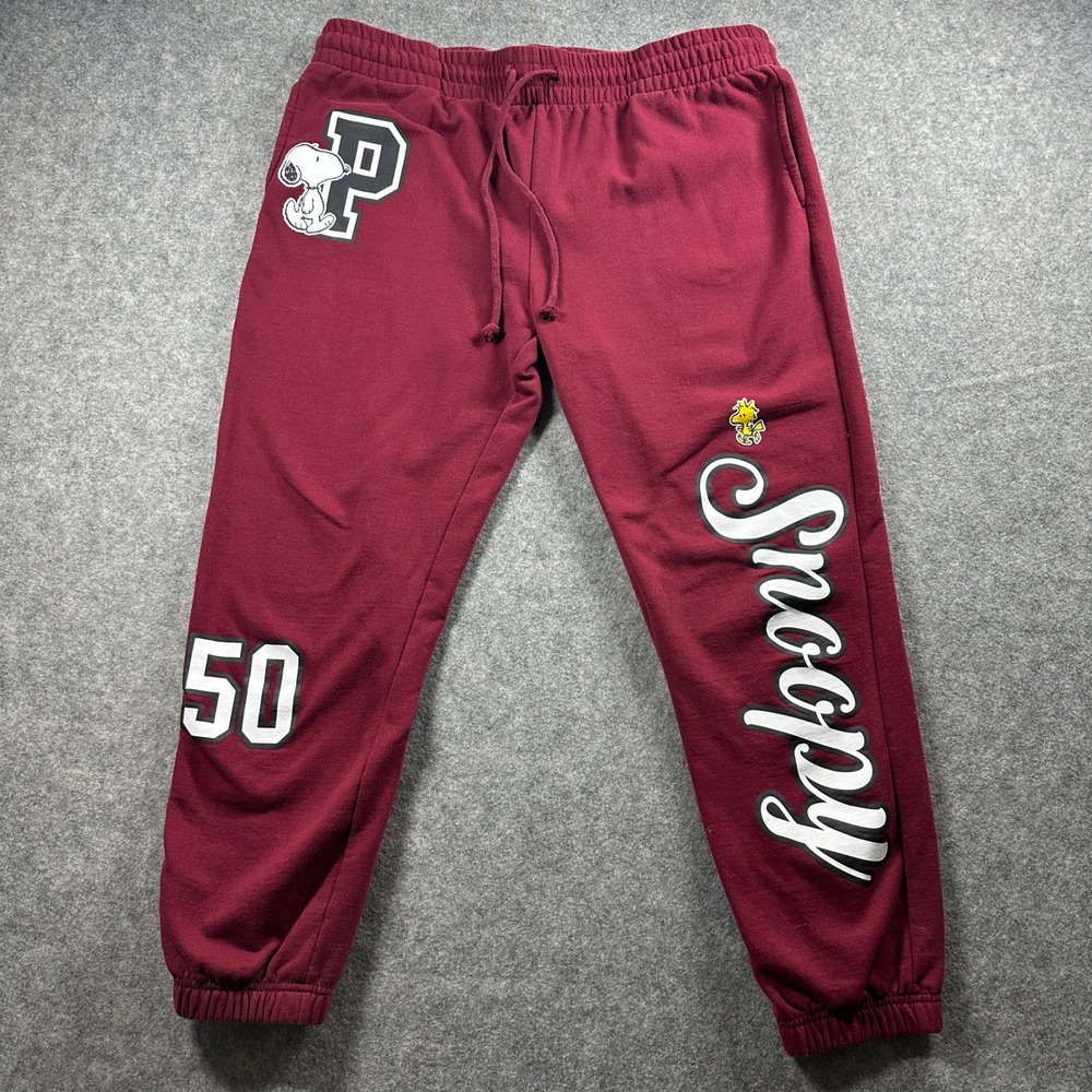 Peanuts Snoopy Sweatpants Men XL Wine Red Graphic Joggers LJ42430LB